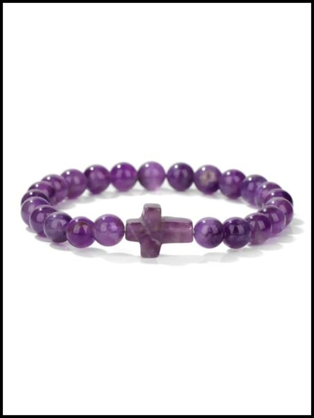 8mm Gemstone Stretch Beaded Cross Bracelet, Unisex Faith Jewelry